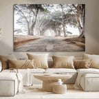 Cypress Tunnel Wall Art | Framed Misty Road Canvas Artwork