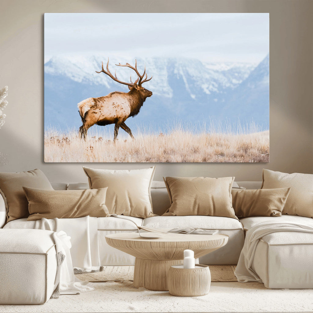 Elk Photography Wall Art Canvas Print, Framed Mountain Wildlife Art, Rustic Lodge Decor