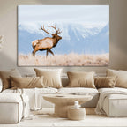 Elk Photography Wall Art Canvas Print, Framed Mountain Wildlife Art, Rustic Lodge Decor