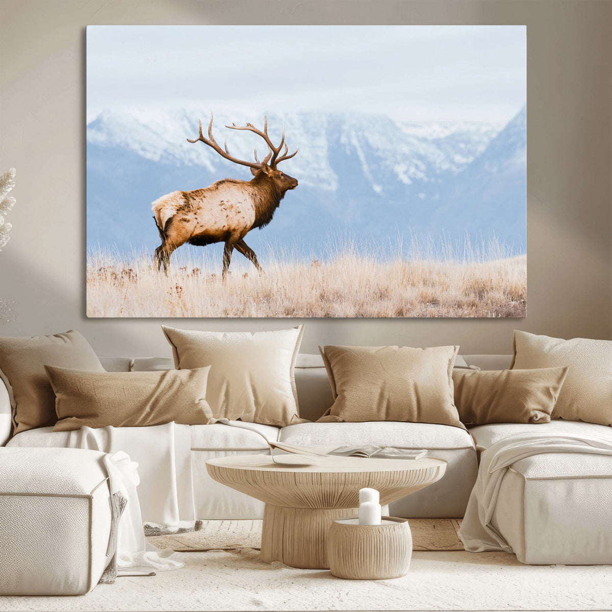 Elk Photography Wall Art Canvas Print, Framed Mountain Wildlife Art, Rustic Lodge Decor