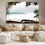 Tropical Surf Wall Art Canvas Print, Framed Palm Tree View Art, Boho Beach House Decor