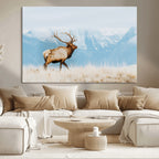 Mountain Elk Wall Art Canvas Print, Framed Rustic Wildlife Art, Lodge Style Decor