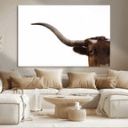 Texas Longhorn Wall Art Canvas Print, Framed Minimalist Cow Art, Ranch Style Decor