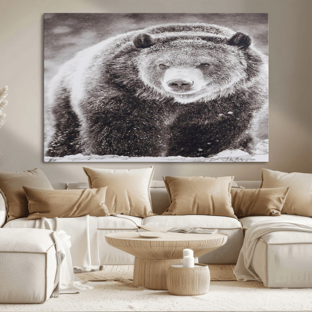 Grizzly Bear Wall Art Canvas Print, Framed Rustic Lodge Art, Wildlife Photography