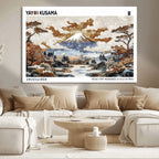 Modern Japanese Wall Art Canvas Print, Framed Abstract Mount Fuji Landscape, Yayoi Kusama Canvas Wall Art