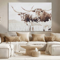 Longhorn Cow Wall Art Canvas Print, Framed Rustic Cattle Art, Sepia Western Decor