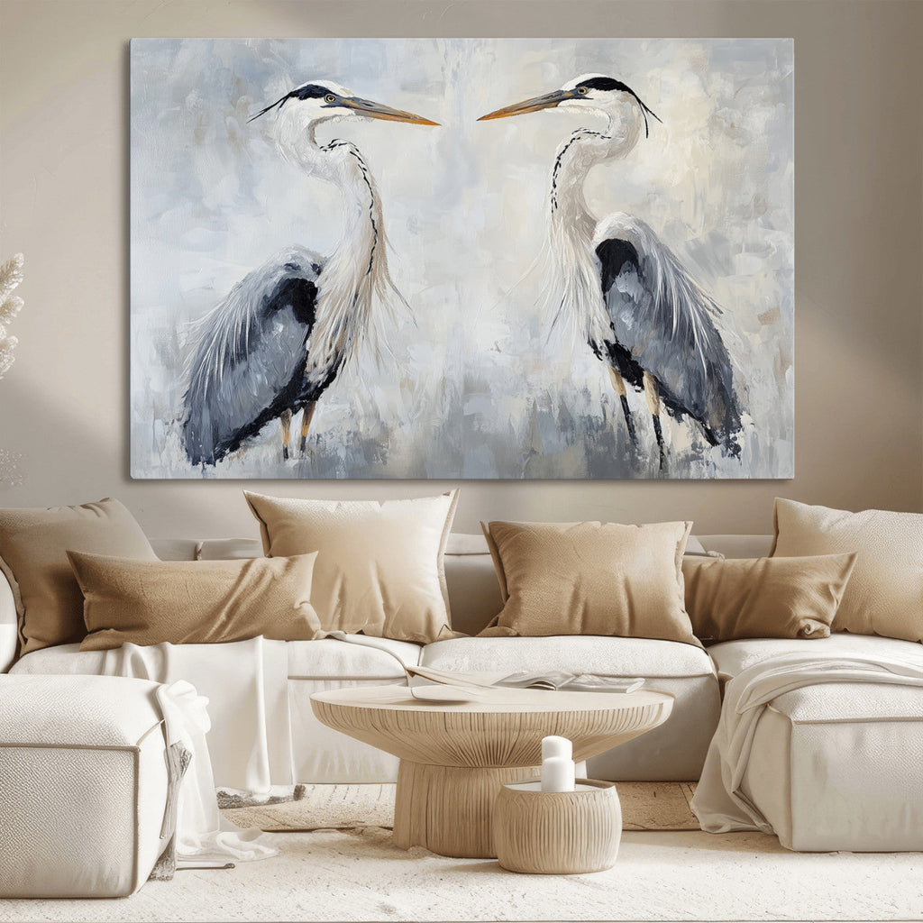 Heron Wall Art Canvas Print, Framed Bird Canvas Decor, Nature Inspired Coastal Art
