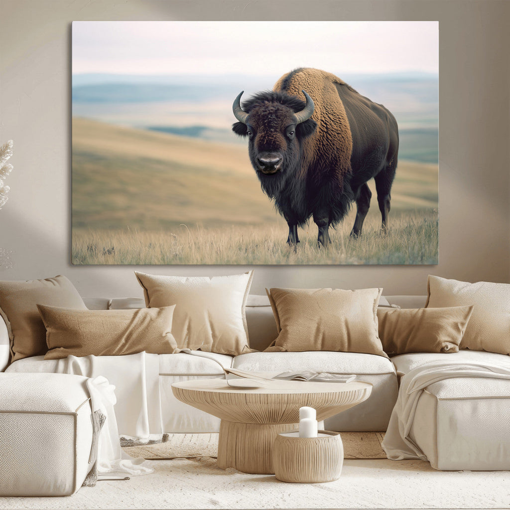Bison Wall Art Canvas Print, Framed American Buffalo Rustic Western Artwork