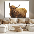 Highland Cow Wall Art Canvas Print, Framed Rustic Farmhouse Animal Portrait