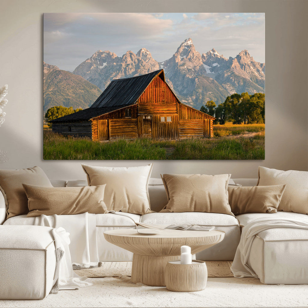Rustic Barn Wall Art Canvas Print, Framed Western Landscape Art, Farmhouse Style Decor
