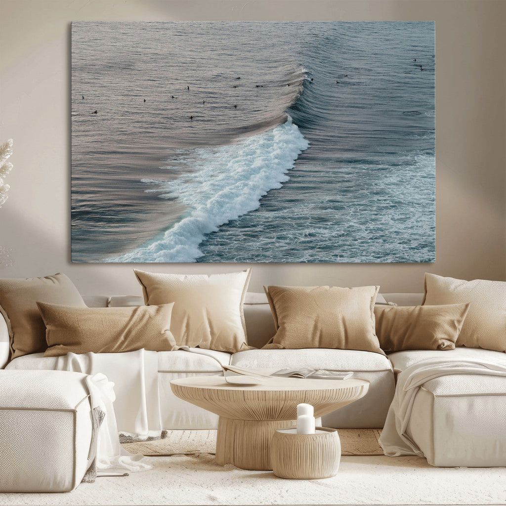 Ocean Waves Wall Art Canvas Print, Framed Coastal Serenity Surf Scene