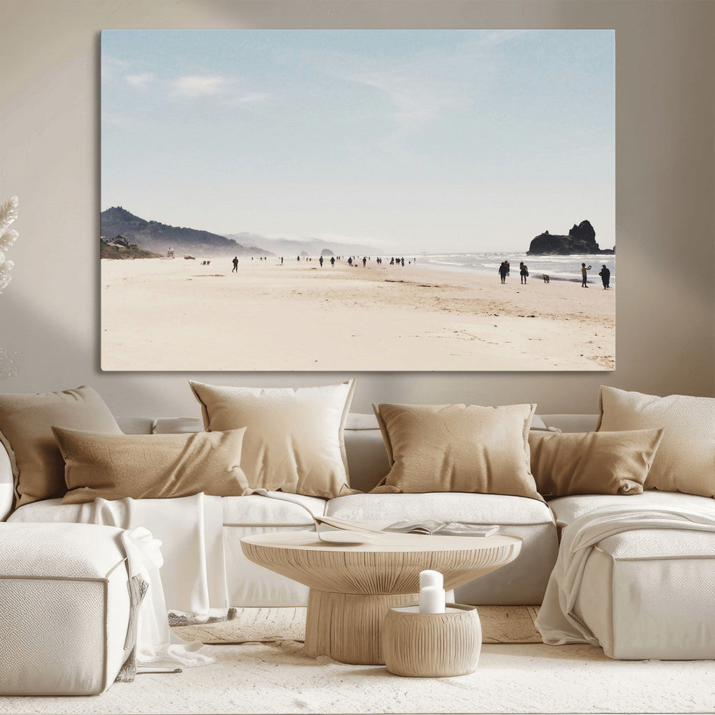 Minimalist Beach Wall Art Canvas Print, Framed Coastal Serenity Soft Sand