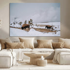 Bison Wildlife Wall Art Canvas Print, Framed Snowy Prairie Art, Western Landscape Decor
