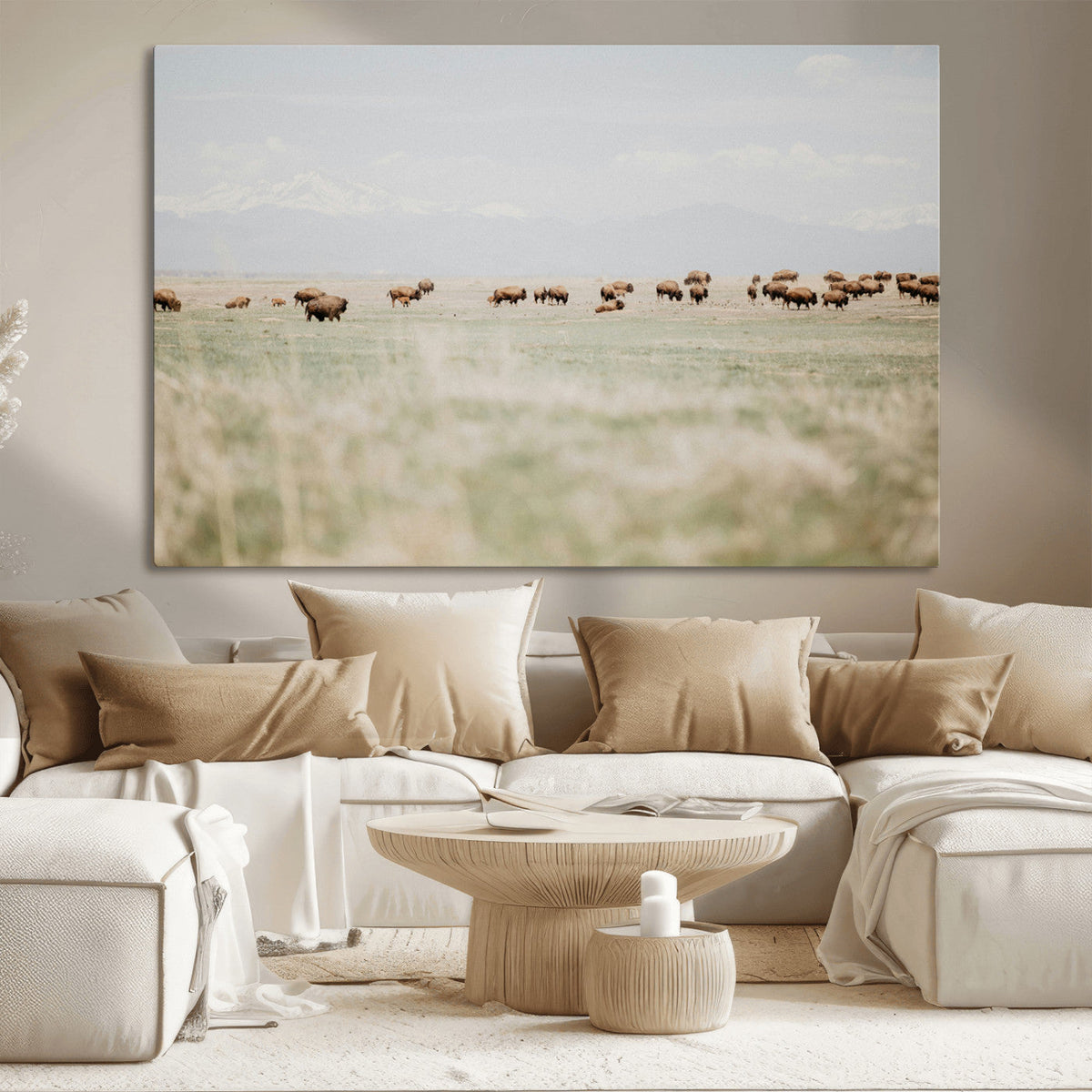 Bison Herd Wall Art Canvas Print, Framed Western Ranch Nature Scene