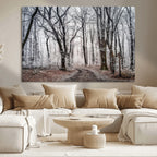 Winter Forest Wall Art Canvas Print, Framed Frosty Woodland with Misty Trees