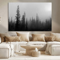 Misty Pines Wall Art Canvas Print, Framed Woodland Minimalist Black and White