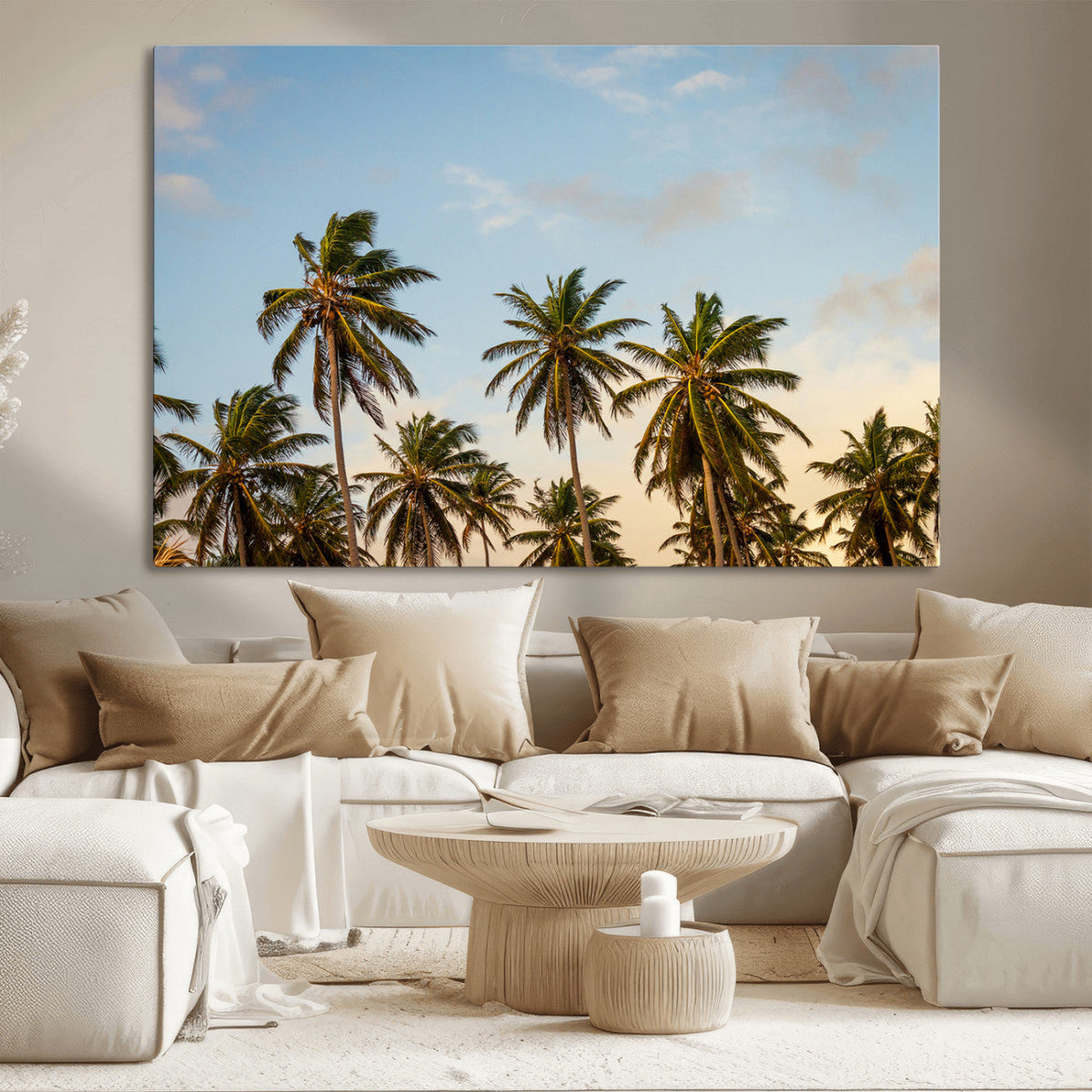 Palms Wall Art Canvas Print, Framed Tropical Coastal Nature Scene
