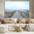 Beach Boardwalk Wall Art Canvas Print, Framed Coastal Serenity Ocean View