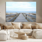 Beach Boardwalk Wall Art Canvas Print, Framed Coastal Serenity Ocean View