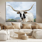 Texas Longhorn Wall Art Canvas Print, Framed Western Rustic Farmhouse