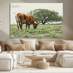 Texas Longhorn Wall Art Canvas Print, Framed Rustic Ranch Western Cattle