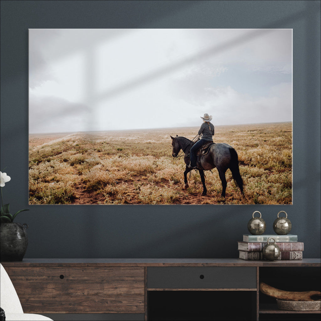 Cowboy Wall Art Canvas Print, Framed Western Rustic Ranch Scene