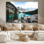 Canadian Rockies Wall Art Canvas Print, Framed Mountain Landscape with Turquoise Water