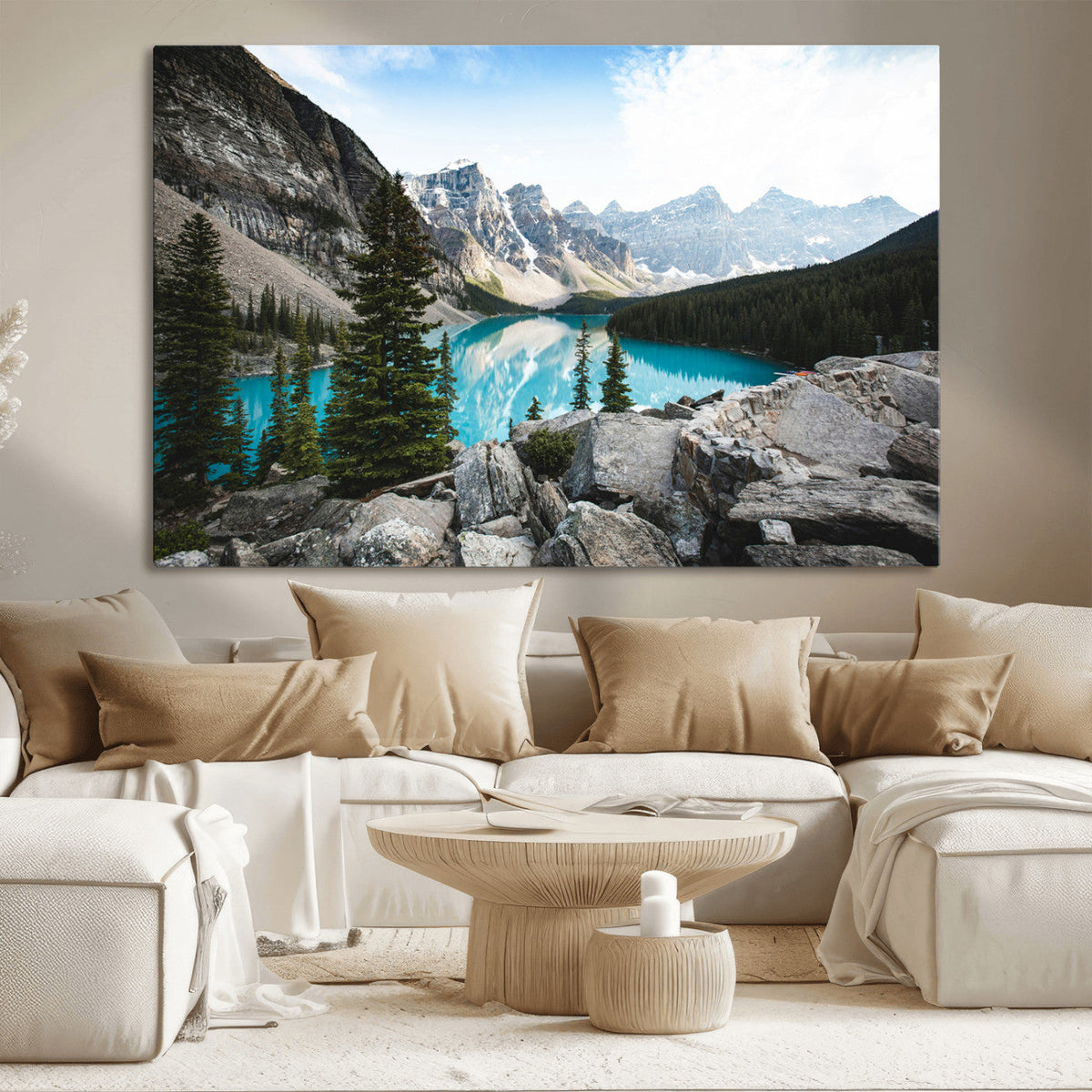 Canadian Rockies Wall Art Canvas Print, Framed Mountain Landscape with Turquoise Water