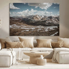 Mountain Landscape Wall Art Canvas Print, Framed Snowy Peaks Art, Rugged Highlands Rustic Adventure Decor