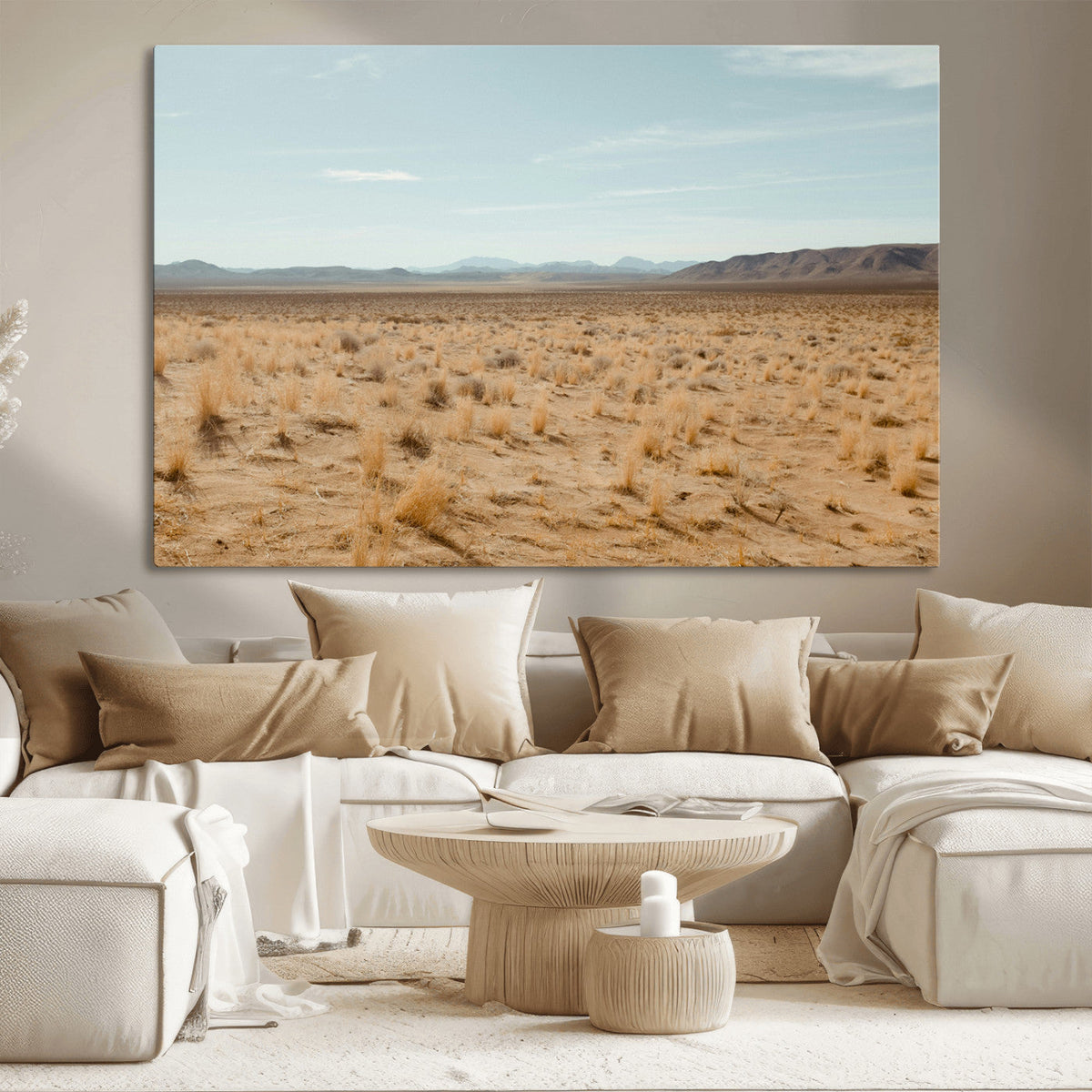 Desert Plains Wall Art Canvas Print, Golden Light Over Dry Grass and Open Horizon