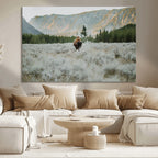 Wild Bison Wall Art Canvas Print, Majestic Mountain Pines and Misty Wilderness