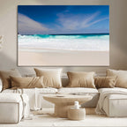 Ocean Breeze Wall Art Canvas Print, Aqua Waves and Coastal Horizon Under a Blue Sky