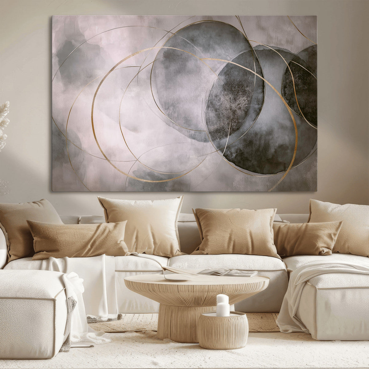 Abstract Grey Gold Wall Art | Modern Geometric Canvas