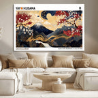 Yayoi Kusama Inspired Japanese Art Canvas Print, Floral Mt. Fuji Modern Asian Wall Decor