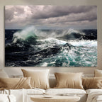 Stormy Ocean Waves Canvas Wall Art, Framed Turbulent Sea Nature Print