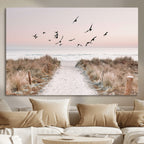 Coastal Pathway Canvas Wall Art Print, Framed Seaside Landscape with Beach and Birds