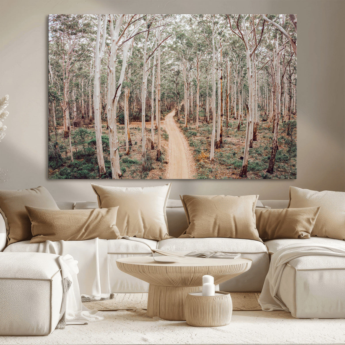 Forest Dirt Road Wall Art Canvas Print, Scenic Woodland Pathway with Tall Trees