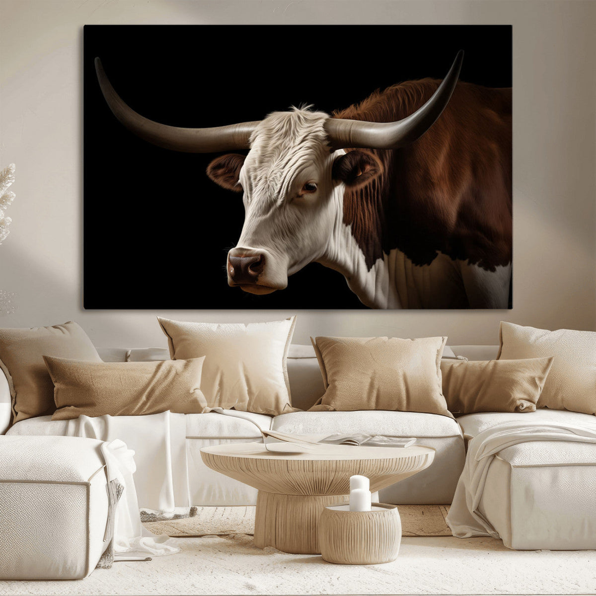 Texas Longhorn Bull Canvas Wall Art, Rustic Western Farmhouse Decor