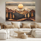 Wooden Mountain Layers Art | Rustic Pine Tree Landscape