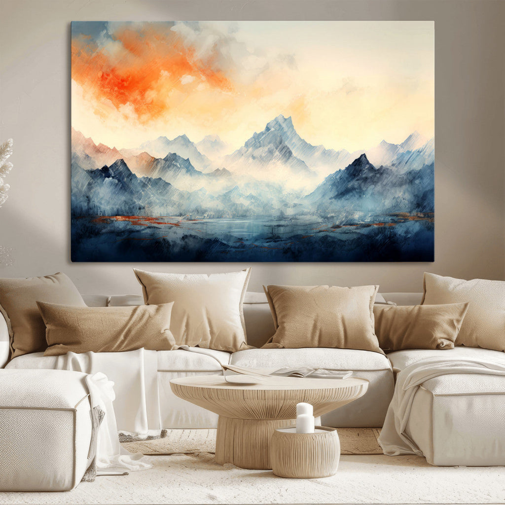 Warm Clouds Abstract Mountain Wall Art, Modern Landscape Canvas Print