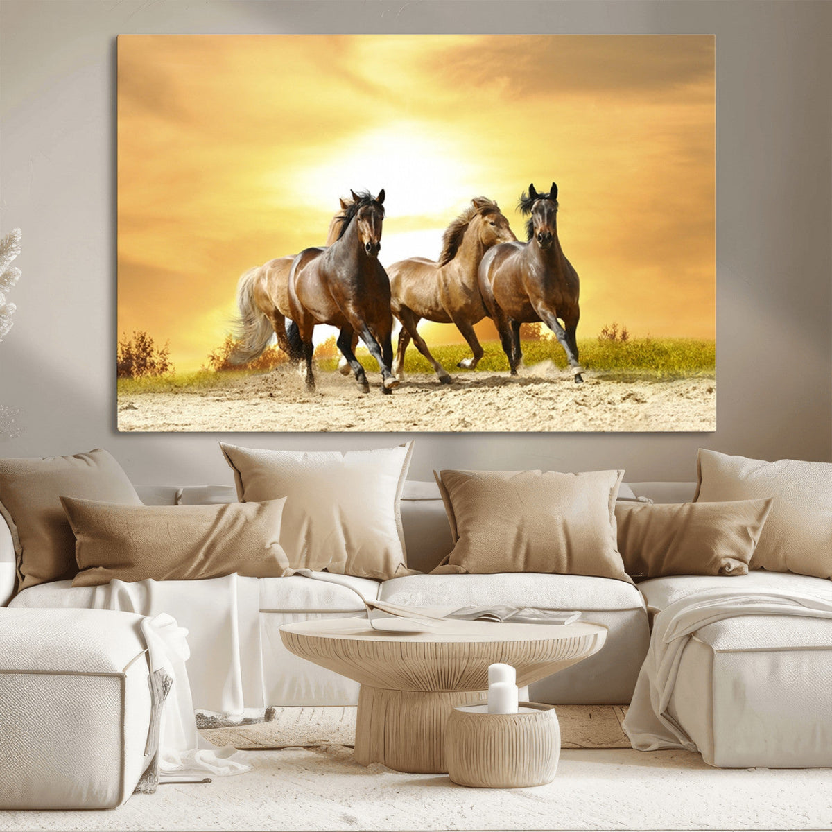 Wild Horses Wall Art Canvas Print, Framed Galloping Herd