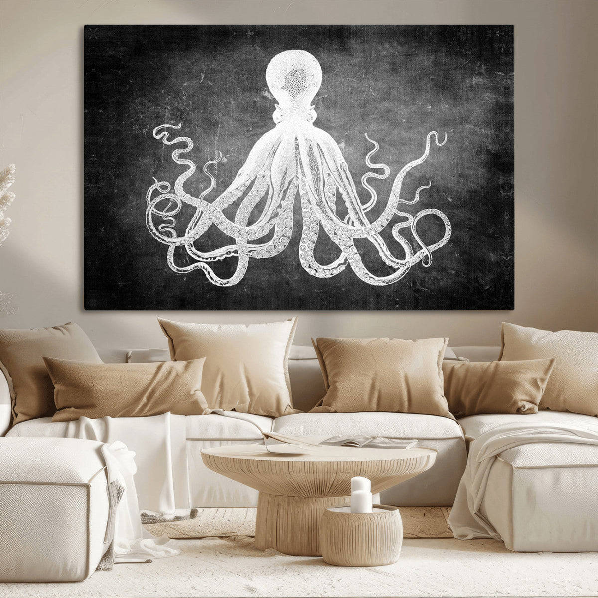 Black White Octopus Wall Art Canvas Print