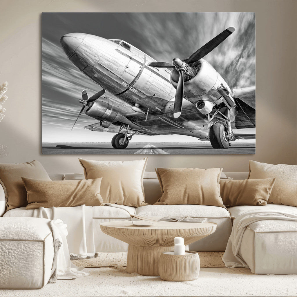 Vintage Airplane on Runway Canvas Print