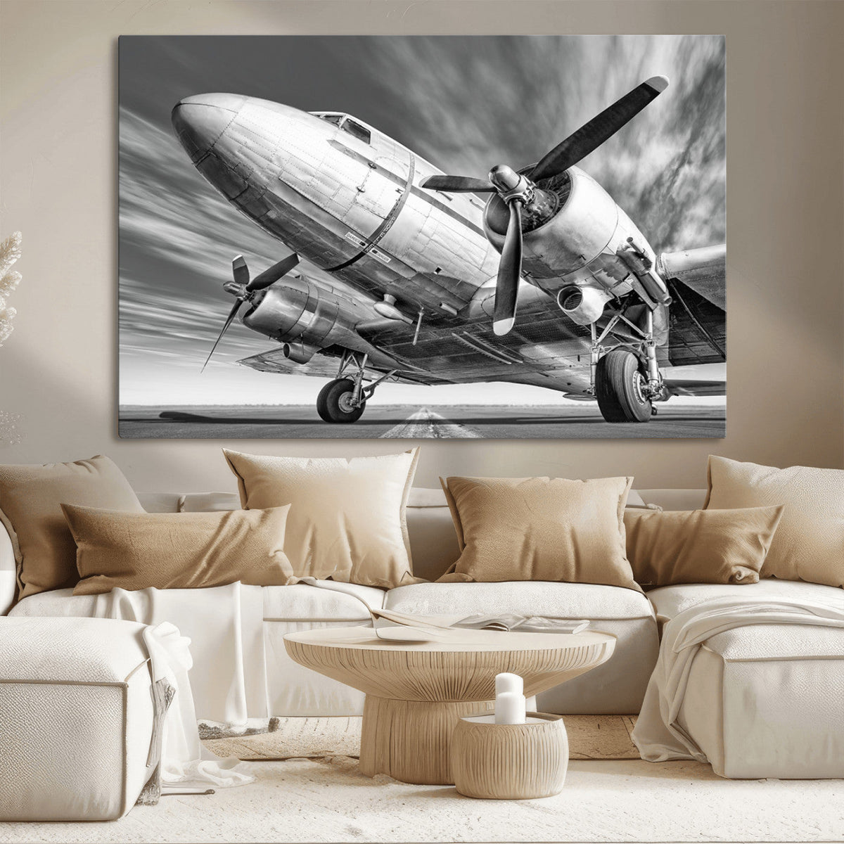 Vintage Airplane on Runway Canvas Print