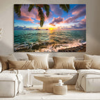 Framed Tropical Sunset Art Canvas Print