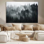 Foggy Forest Wall Art Canvas Print | 3 Panel Large Misty Landscape