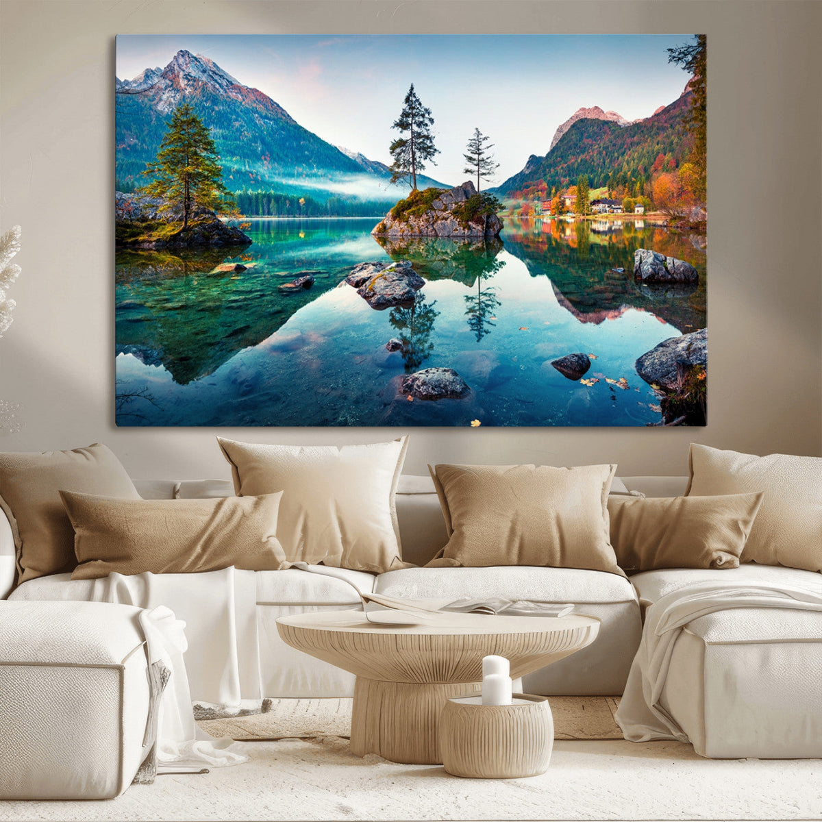 Crystal Clear Lake Wall Art | Mountains Wall Art Canvas | 3 Panel Landscape