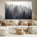 Misty Forest Canvas Wall Art | Monochrome Triptych Pine Tree Print