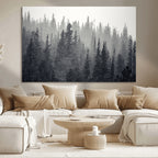 Misty Forest Canvas Wall Art | Monochrome Triptych Pine Tree Print
