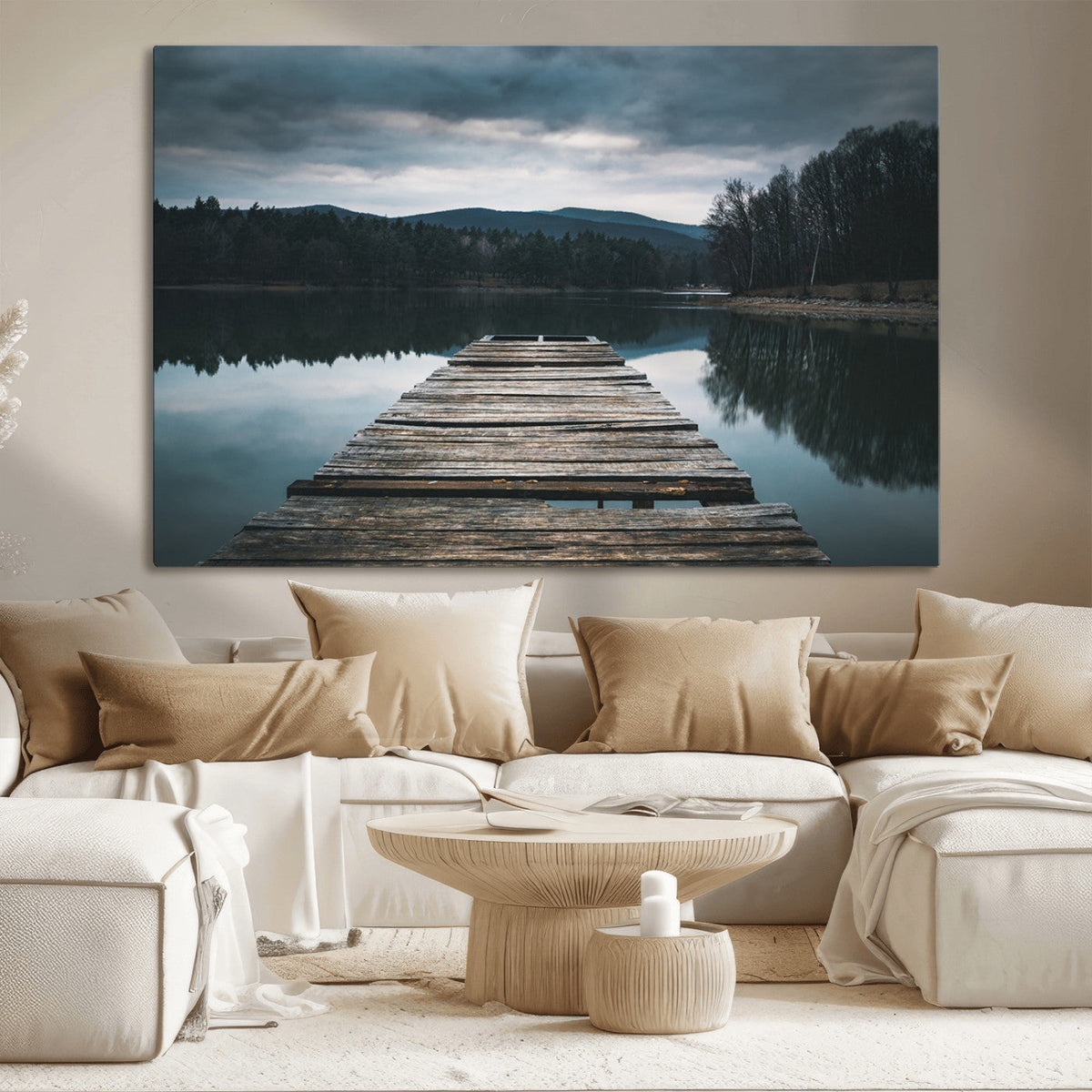 Wooden Bridge Near Lake Wall Art Canvas Print